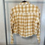 American Eagle  Plaid Shirt Crop‎ Top Button Down Long Sleeve Yellow Small Photo 5