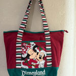 Disneyland Santa Mickey Minnie Mouse Christmas Red Canvas Tote Holiday Bag. Photo 0
