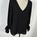 Vince Camuto  Womens Small Blouse Top Black Puffy Sleeves Shirt Lightweight VNeck Photo 4