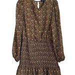 VICI  Brown Floral Smocked Long Sleeve Mini Flounce Dress Size XL Photo 0