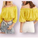 Free People Dancing Till Dawn Off the Shoulder Top Blouse Citrus Honey Photo 6