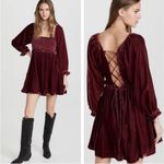Free People  Dainty Renaissance Daphne Velvet Mini Dress Burgundy Brown Large Photo 8