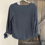 CeCe  Blouse V-Neck Allover Spotted Pattern Long‎ Sleeve Tie Cuff Blue Size Xs Photo 1