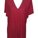 SheIn  Curve 3XL Red V-Neck Ribbed Short Sleeve Top stripe Slits  Photo 0