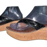 Sam Edelman Womens Romy Sandal Size 10 Black Patent Thong Cork Wedge Platform Photo 0