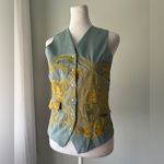 Soda  Original Dusk Blue & Gold Embroidered V-Neck Button Down Vest Photo 3