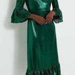 Pomander Place Emerald Crinkle Lurex Lillith Dress Maxi Green Size Small NEW Photo 0