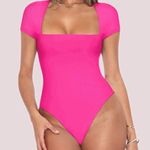 NWT REORIA Hot Pink Square Neck Cap Sleeve Bodysuit Photo 0
