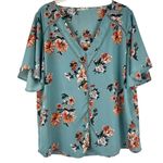 Sandy & Sid  Blue Floral V-neck Blouse XL Photo 0