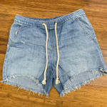 Aerie ‎ Denim Shorts Womens Size Small Blue Raw Hem Distressed Jean Elastic Waist Photo 0