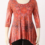 One World Tunic Top Women Floral Paisley Boho Casual Pink Orange Size Large Photo 0