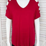 Bobeau ‎ Ladder Cutouts Short Sleeve T Shirt Red Small Cold Shoulder Photo 0