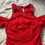 Material Girl NWOT  Red Floral Cute Cut Out Cold Shoulder Flirty Lace Dress Medium Photo 2