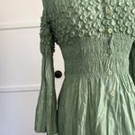 Jerry T Y2K Crinkle Bubble Popcorn Top Shirt Sage Green Smocked Peplum Flare S Photo 1