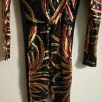 Sequence Open Back Black Red and Gold Long Sleeve Pant Bodysuit Womens Sz Small Photo 0