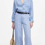 Madewell Shirred Button Up Linen Shirt Women’s Sz Small Sunfaded Blue Top NWT Photo 1