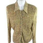Francess Erita Gold Tan Textured Paisley Long Sleeve Button Up Shirt Top Size 12 Brown Photo 0