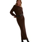 Favorite Daughter Irene Off Shoulder Ribbed Maxi Dress Coffee Brown XL‎ Photo 3