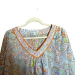 Gretchen Scott Top Womens Small Multicolor Paisley Print Sheer V Neck Blouse Photo 1