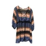 Entro  Womens Tie Up Neck 3/4 Sleeve Mixed Print Casual Boho Tunic‎ Dress M Photo 1