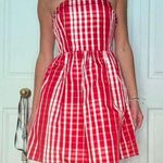 Vineyard Vines  red silk Gingham Strapless Dress Photo 0