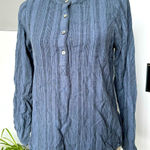 B.L.E.U. Linen Blend‎ Long Sleeved 1/2 Button Striped Shirt size Small Blue Photo 0