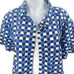 Solid & Striped  Blue Gingham Check Short Sleeve Button Up Cabana Shirt Top XL Photo 3