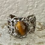 Boho silver tone Filigree Tiger’s Eye Ring Photo 3