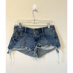 ZARA Art is Easy Cut Off Distressed Denim Shorts Blue Pink Size 4 Photo 1