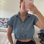 Madewell  Classic Blue Denim cropped button down short sleeve blouse Photo 5