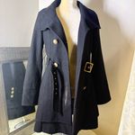 Guess Vintage  Black Double Breasted Wool Trench Coat with Gold Accents Photo 9
