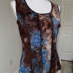 Dress Barn Small Brown Blue Floral Mesh Burnout Velvet Tank Top Boho Fairy Y2K Photo 2