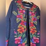 100% Alpaca Wool Floral Knit Cardigan Artisan Boho Handmade Folk Cottagecore Blue Photo 4