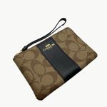 Coach Corner Zip Wristlet In Signature Canvas With Stripe, Khaki/Black Photo 4