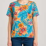 Aero Women's Tropical Floral Short Sleeve Tee Shirt Size Small Multicolor Pink Photo 0