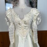 Fabulous Vintage 1970s/80s Ivory Satin Prairie Style Wedding Gown! Size 12 Photo 2
