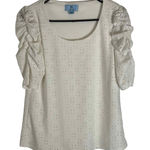 CeCe  Women's Size Small White‎ Ruffle Sleeve Eyelet Knit Top Photo 0