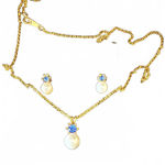 Sparkling Blue & Pearl Gold Necklace and Earring Set Photo 0