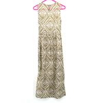 Anthropologie Size 0 Sleeveless Lace Embroidered Maxi Dress Tan & White Pattern Photo 1