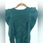 EXPRESS  NWT Stretch Ribbed Emerald Green Sz XXS V-Neck Long Puff Sleeve Sweater Photo 8