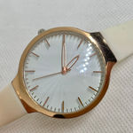 Women quartz analog watch 36mm rose gold tone case white silicone band running Photo 1
