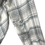 American Eagle  Gray Plaid Cozy Cabin Flannel Crop Hoodie Hooded Shirt Top Size S Photo 3