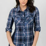 Ci Sono Plaid Collection Blue Button Down shirt ribbed cage denim SZ L #2271 Photo 0