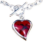 TAXCO Sterling Silver Red Jasper Heart Charm Rolo Bracelet Photo 2