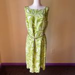 Grace Dresses 100% Silk Shift Dress Green White‎ Leaf Print Scallop Hem Size 16 Photo 8