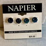 NWT Napier x Swarovski Elements Teal Blue & Royal Blue Stud Earrings Photo 0