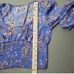 Free People  Santiago Top Bluebell Combo Medium Floral Print Smocked Long Sleeve Photo 6