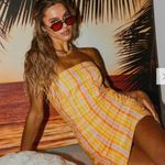 Peppermayo Girls Lunch Tube Mini Dress Splice Check Pattern Linen Blend US 6 Photo 11