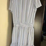 Michael Kors  White and Blue Asymmetrical Tiered Midi Dress Photo 7