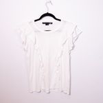 Veronica Beard Bea Cotton Ruffle Short Sleeve Crew Neck Tee Shirt Solid White L Photo 0